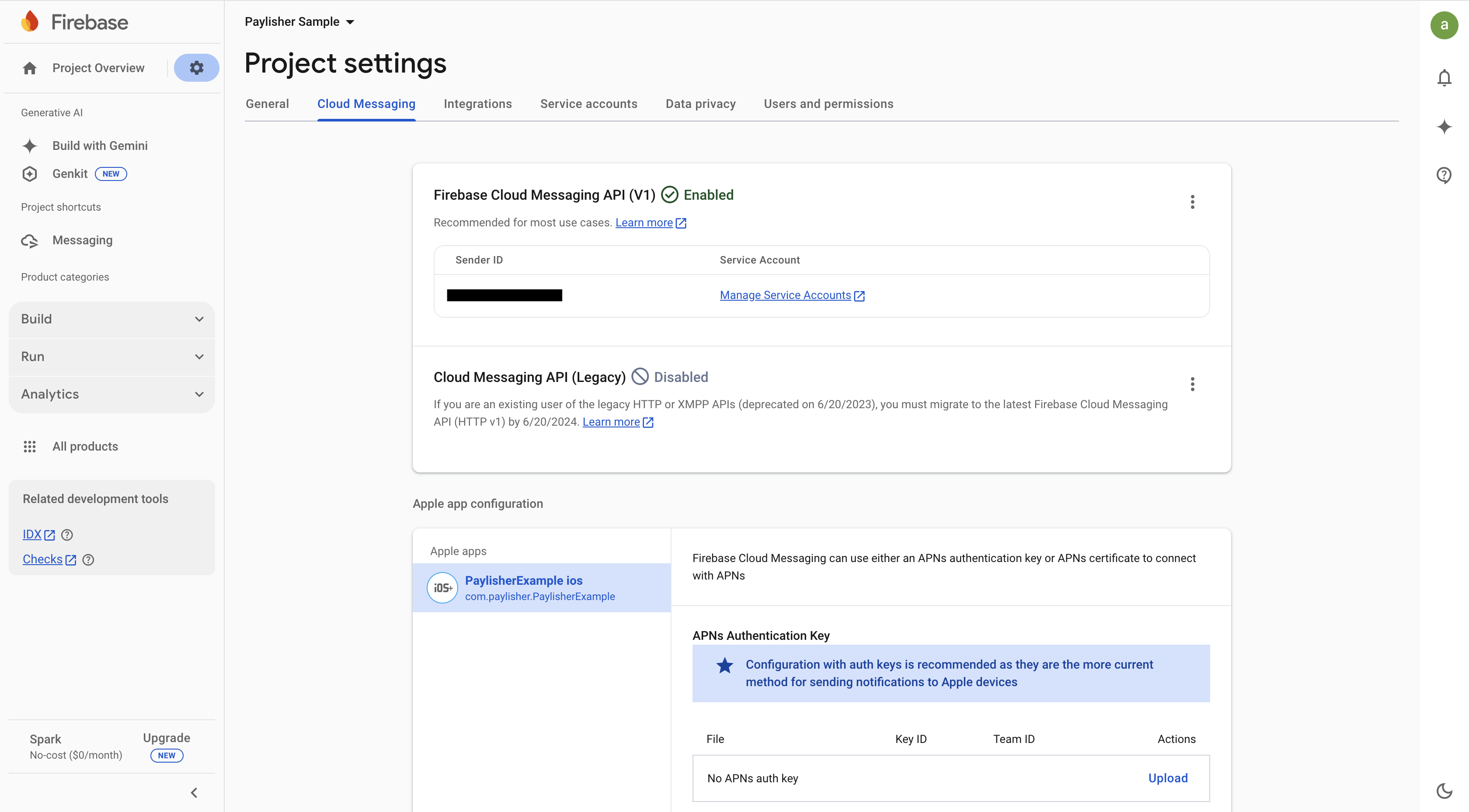 Navigate to Cloud Messaging Settings